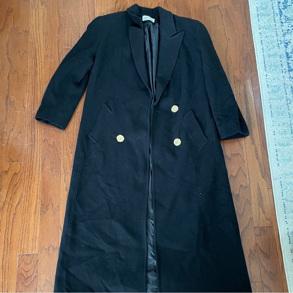 Lilli Ann Collections Vintage Black Long Coat with Gold Buttons